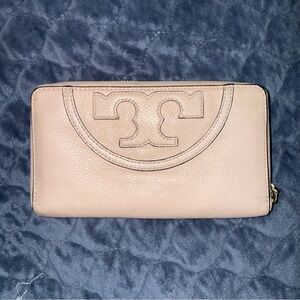 Tory Burch Blush Pebbled Leather Zip Wallet